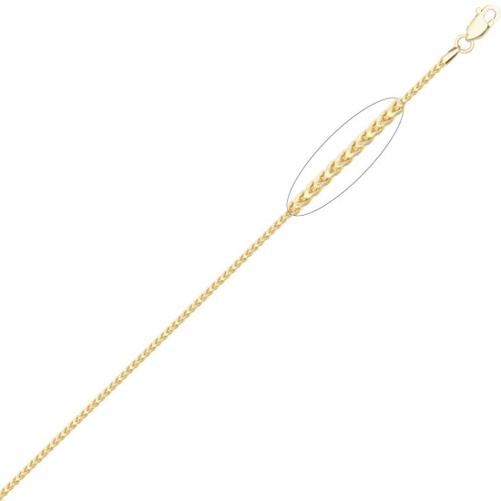 JN Jewellery 9ct Yellow Gold Franco Chain Dia Cut 8 Side 1.7mm Gauge Pendant Chain