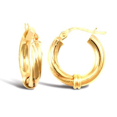 9ct Yellow Gold Half Twist Hoop Earrings - 3mm Tube