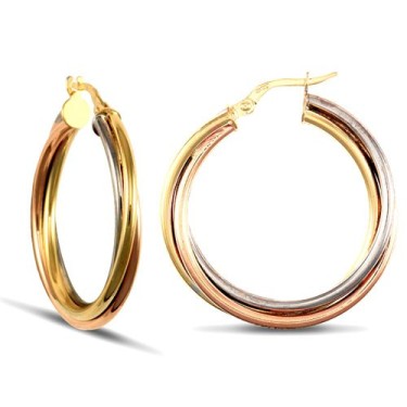 9ct 3 Colour Gold Twist Hoop Earrings