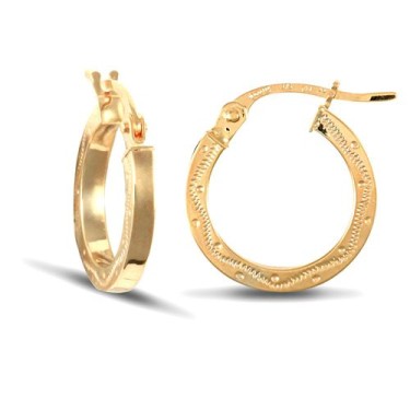 9ct Yellow Gold Square Engraved Earrings