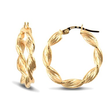 9ct Yellow Gold Barked Twist Earrings