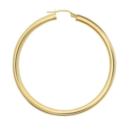 9ct yellow gold 3mm polished round-tube creole hoops.