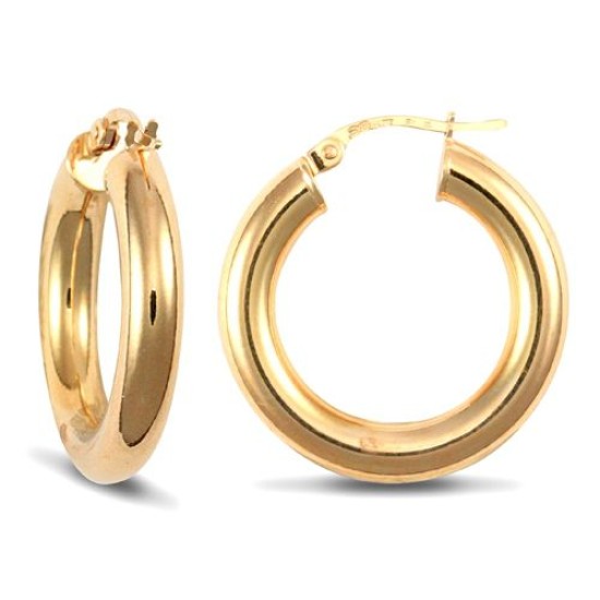 9ct Yellow Gold Hoop Earrings - 4mm Tube