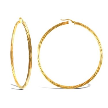 9ct Yellow Gold Twist Hoop Earrings - 3mm Tube