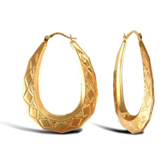 9ct Yellow Gold Oval Diamond Cut Earrings