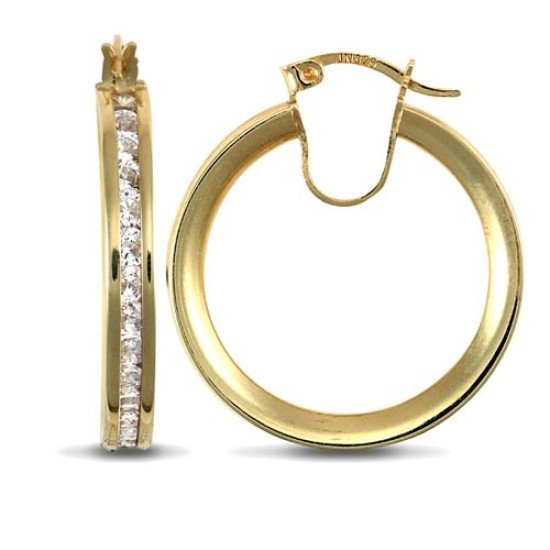 9ct Yellow Gold Channel Set Hoop Earrings