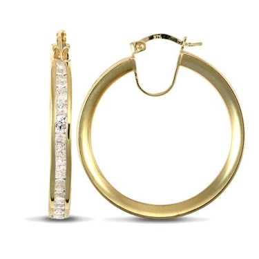 9ct Yellow Gold Channel Set Hoop Earrings