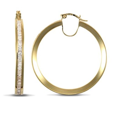 9ct Yellow Gold Channel Set Hoop Earrings
