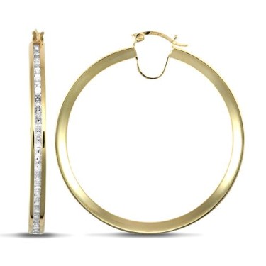 9ct Yellow Gold Channel Set Hoop Earrings