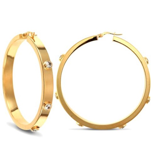 9ct Yellow Gold Hoop Earrings With Cubic Zirconia Stones