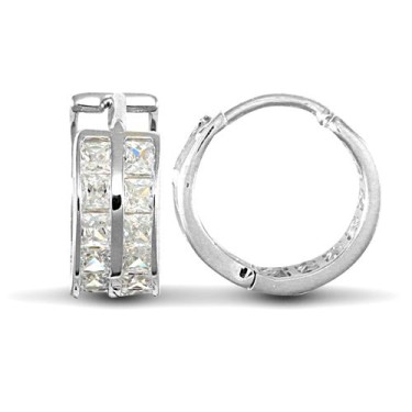 9ct White Gold Huggie Earrings With Cubic Zirconia Stones