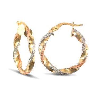 9ct 3 Coloured Gold Hoop Earrings
