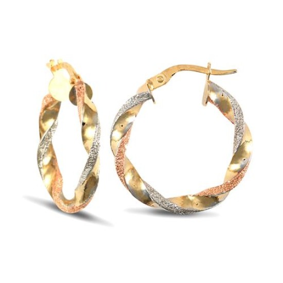 9ct 3 Coloured Gold Hoop Earrings