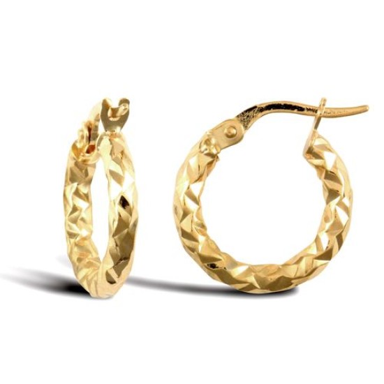9ct Yellow Gold Hammered Oval Hoop Earrings