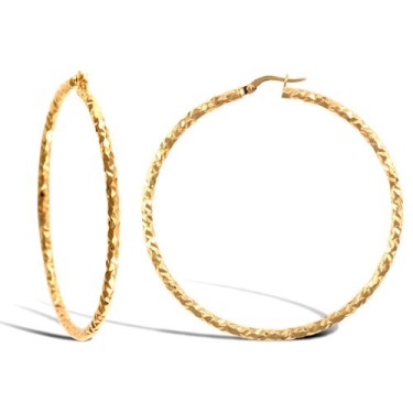 9ct Yellow Gold Hammered Oval Hoop Earrings