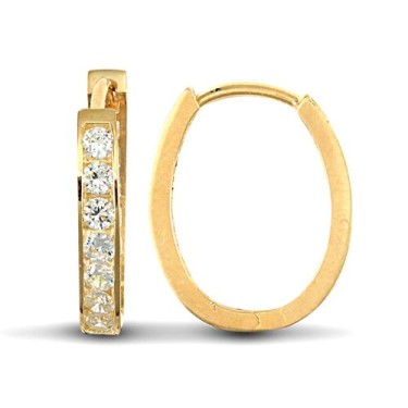 9ct Yellow Gold Cubic Zirconia Set Oval Huggie Earrings