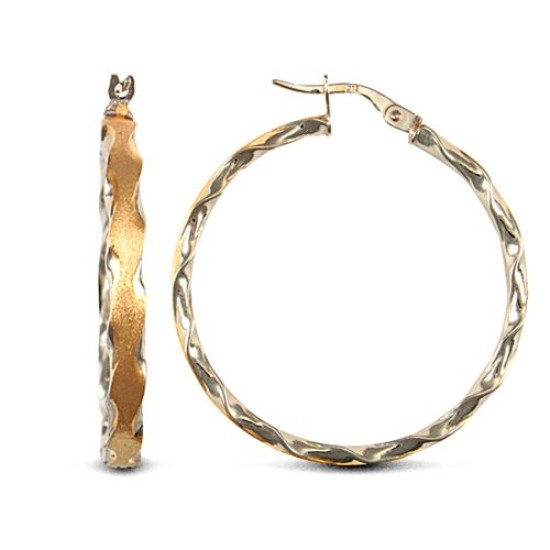 9ct Yellow And White Gold Twisted Hoop Earrings