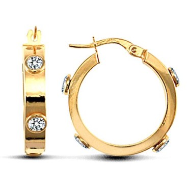9ct Yellow Gold CZ Set Hoop Earrings