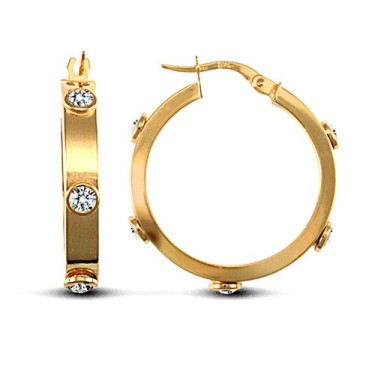 9ct Yellow Gold CZ Set Hoop Earrings