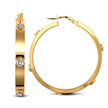 9ct Yellow Gold CZ Set Hoop Earrings