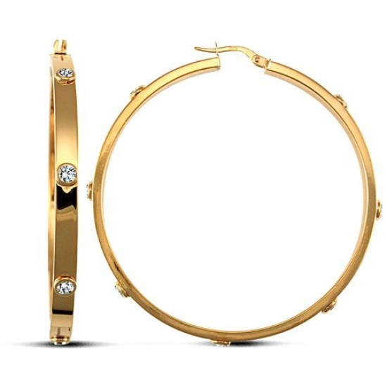 9ct Yellow Gold CZ Set Hoop Earrings