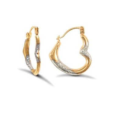 9ct Yellow And White Gold Heart Creole Earrings