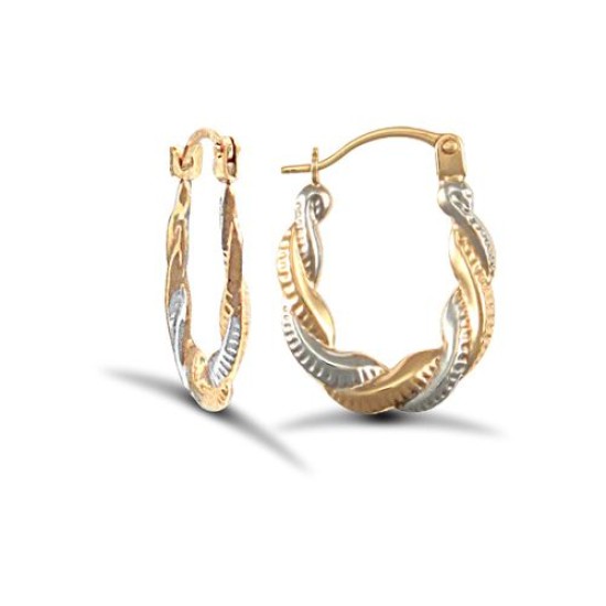 9ct Yellow And White Gold Plaited Creole Earrings