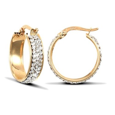 9ct Yellow Gold Huggie Earrings With Cubic Zirconia Stones