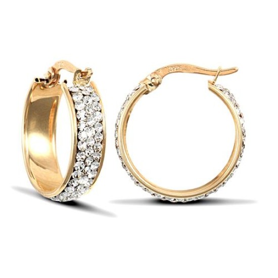 9ct Yellow Gold Huggie Earrings With Cubic Zirconia Stones