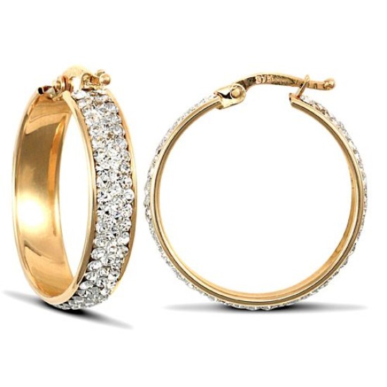 9ct Yellow Gold Huggie Earrings With Cubic Zirconia Stones