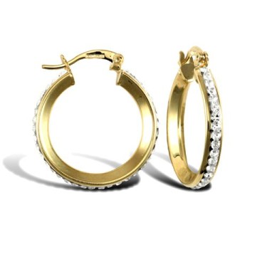 9ct Yellow Gold Cubic Zirconia Hoop Earrings