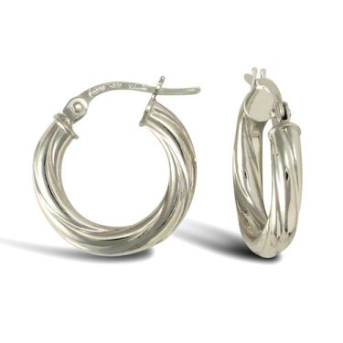 9ct White 3mm Tube Twist Hoop Earring