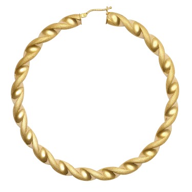 9ct Yellow Gold Polished & Frosted Twist Hoop Earring