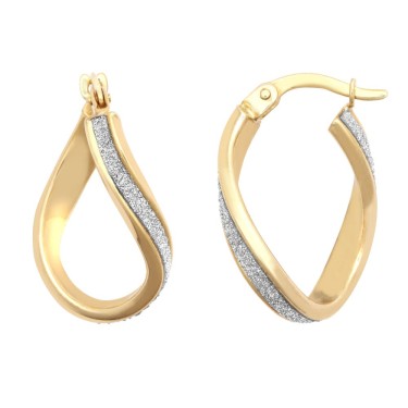 9ct Yellow Gold Wavy Twist Moondust Drop Earrings