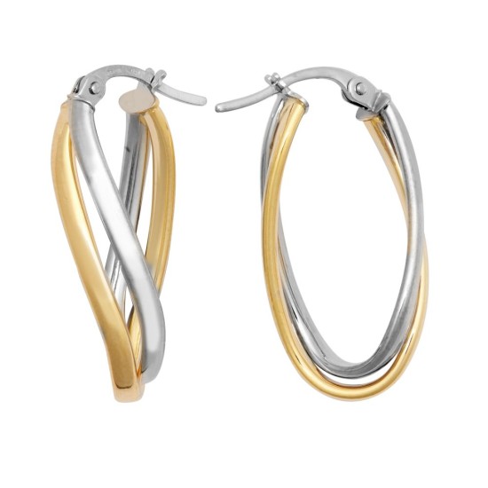 9ct Yellow & White Double Oval Hoop Earring