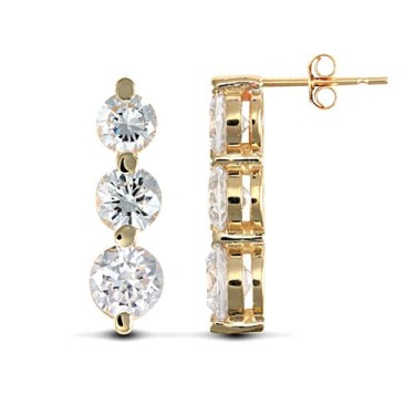 9ct Yellow Gold 3 Stone Cubic Zirconia Drop Stud Earrings