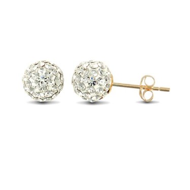 9ct Yellow Gold Crystal Ball Stud Earrings