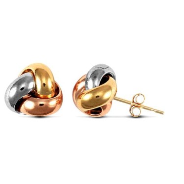 9ct 3 Colour Gold Knot Stud Earrings
