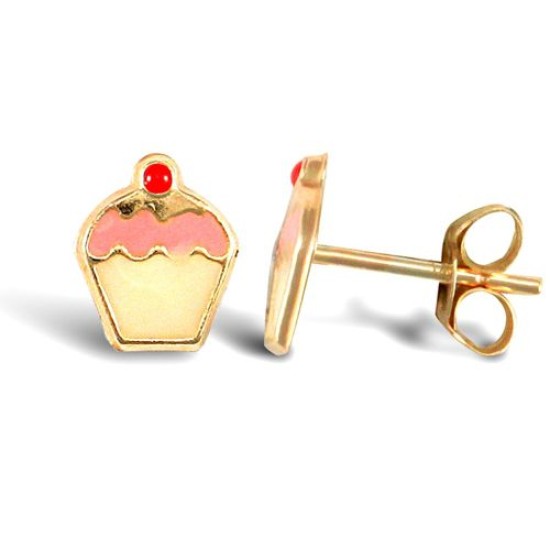 9ct Yellow Enamelled Cupcake Stud Earrings