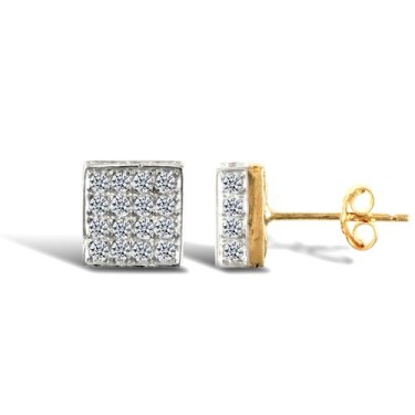9ct Yellow And White Gold Cubic Zirconia Stud Earrings