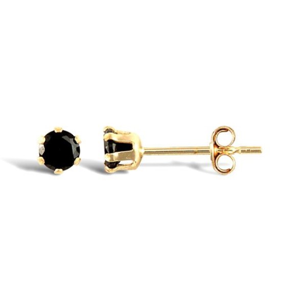 9ct Yellow Gold Black Cubic Zirconia Claw Set Studs