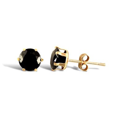 9ct Yellow Gold Black Cubic Zirconia Claw Set Studs