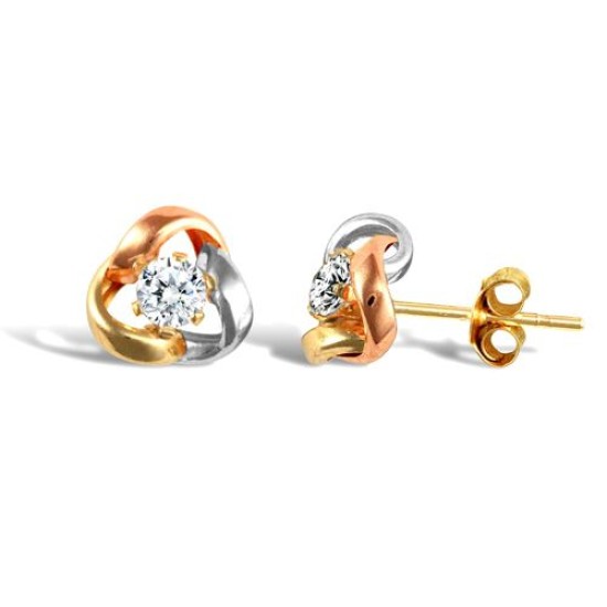 9ct Three-Colour Gold Cubic Zirconia Knot Studs