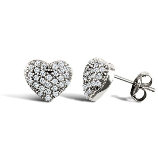 9ct White Gold Domed Heart Stud Earrings