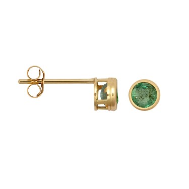 9ct Yellow Rub-over Set Emerald Stud Earrings