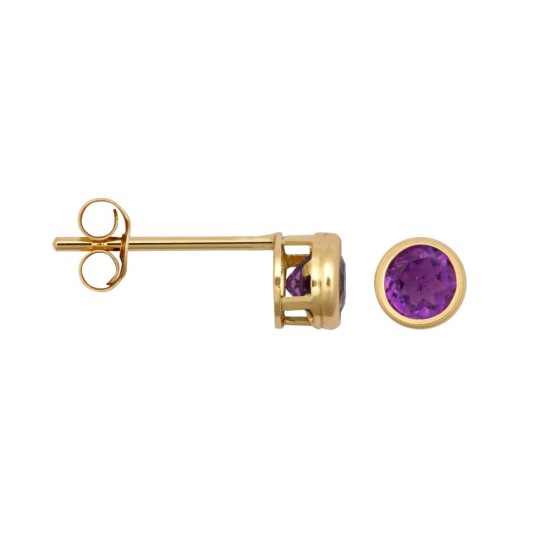 9ct Yellow Rub-over Set Amethyst Stud Earrings