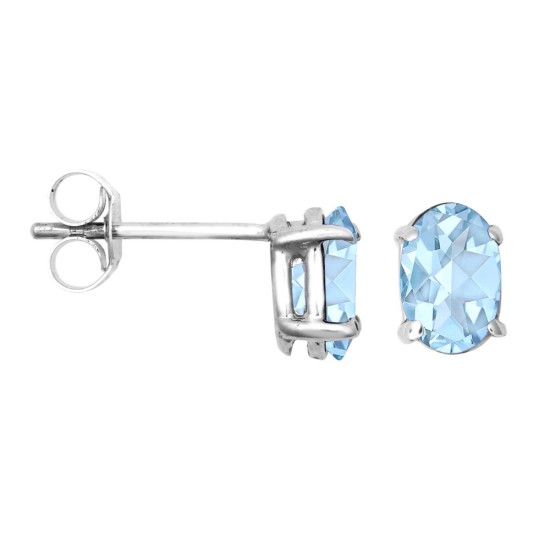 9ct White Gold 6x4 Blue Topaz Stud Earrings