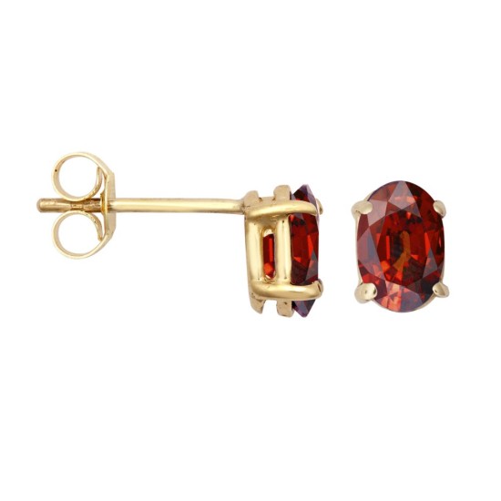 9ct Yellow Gold 6x4 Garnet Stud Earrings