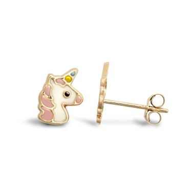 9ct Yellow Enamelled Unicorn Stud Earrings