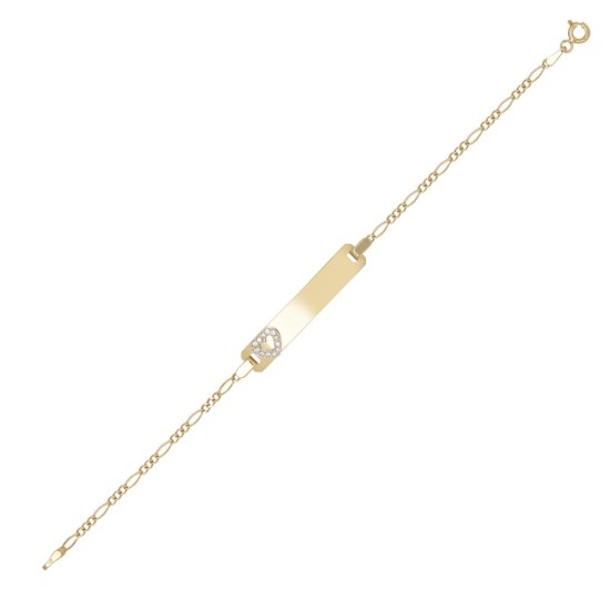 9ct Figaro ID Bracelet with CZ Set Heart